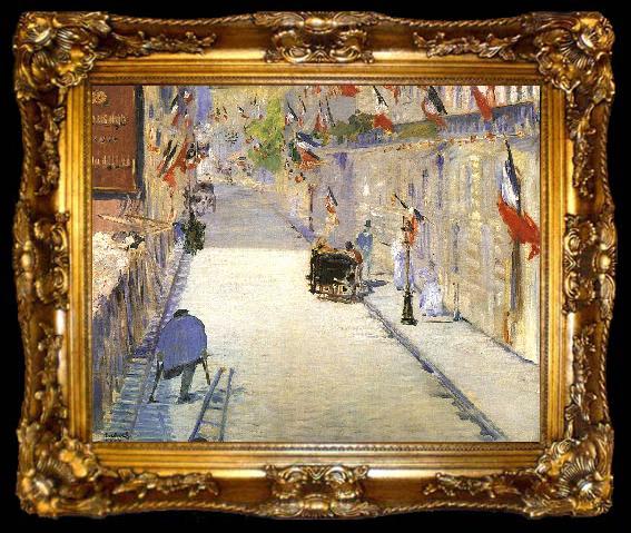 framed  Edouard Manet Rue Mosnier with Flags, ta009-2